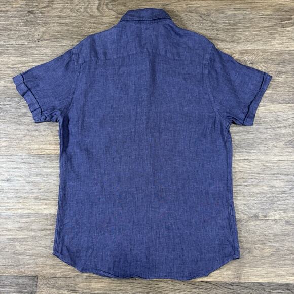 Porter & Ash Linen Button Up Shirt Small Blue Casual Outdoor Linen Dyed Prep Men - Picture 7 of 9